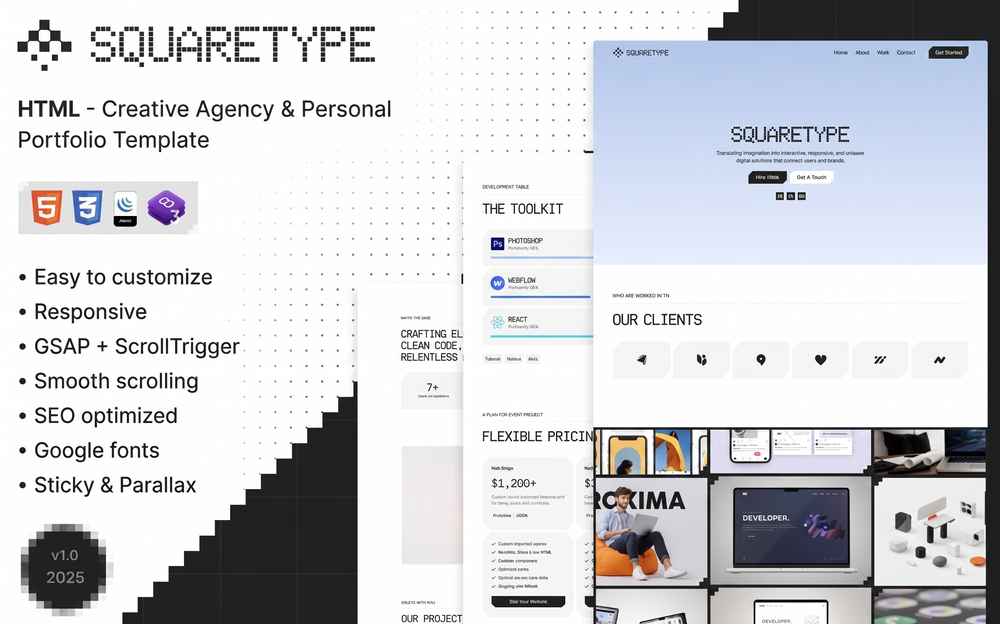 Squaretype - Premium Landing Page Template for Creative Agencies & Portfolios live preview