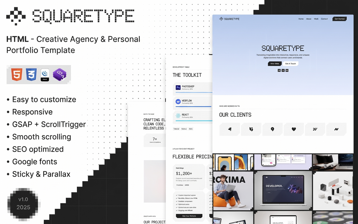 Squaretype - Premium Landing Page Template for Creative Agencies & Portfolios