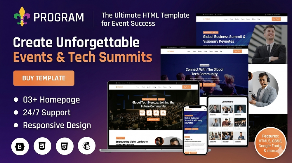 Professional HTML Landing Page for Events, Conferences & Meetups live preview