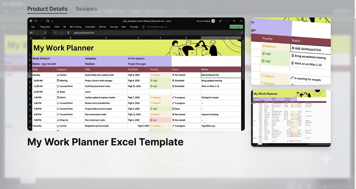 Vibrant Work Planner Sheet