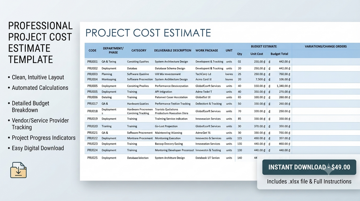 Customizable Project Cost Estimate Templat