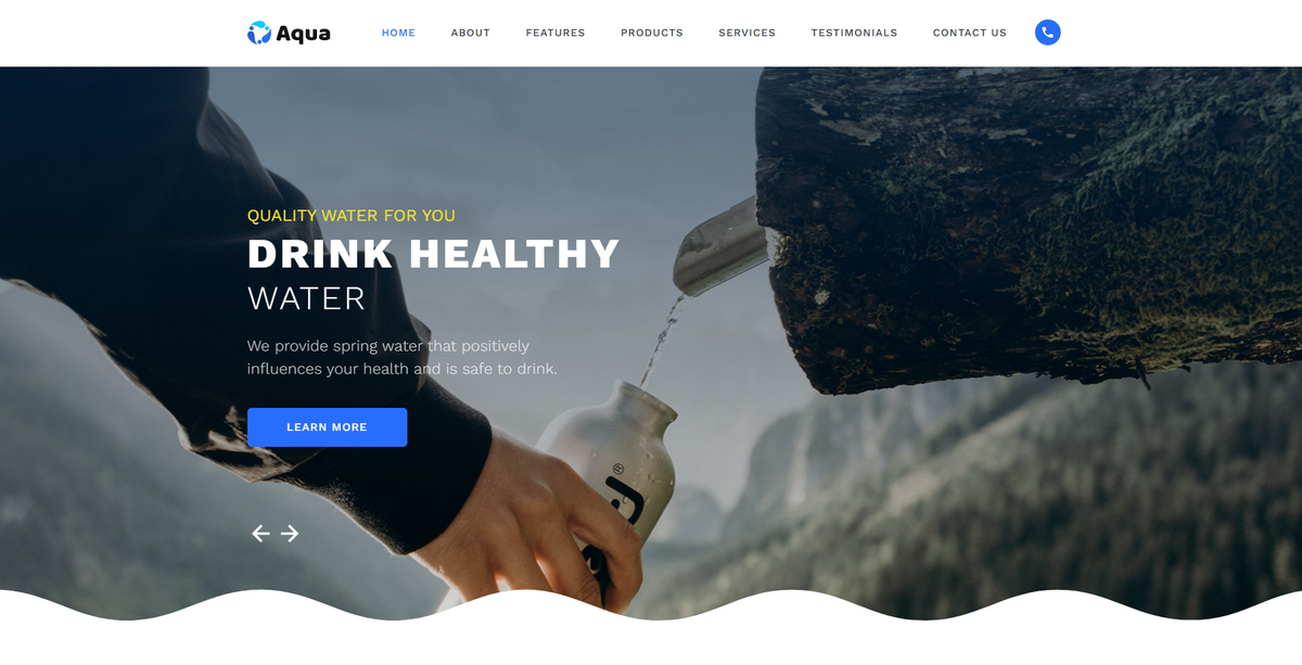 Aqua - Water Clean HTML Bootstrap Landing Page Template