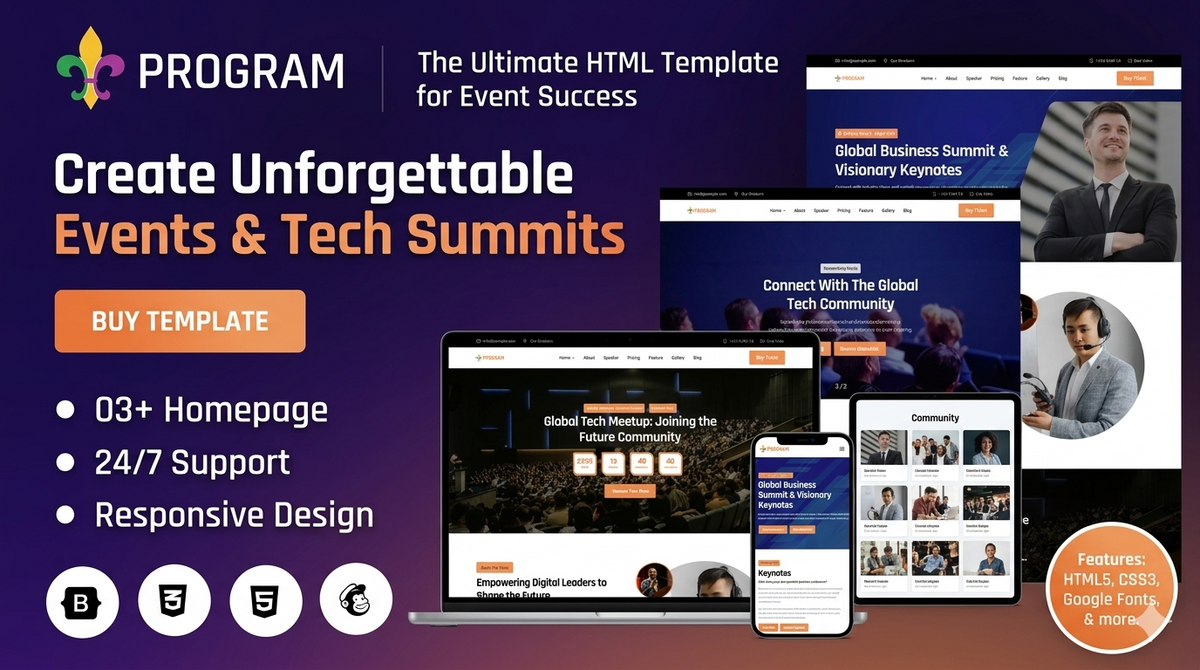 Professional HTML Landing Page for Events, Conferences & Meetups
