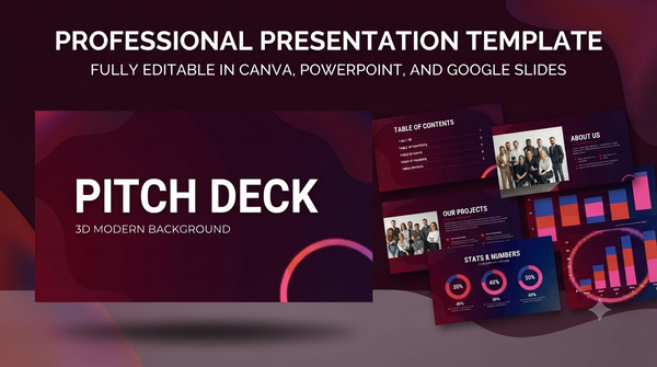 Red & Purple Modern 3D Background Pitch Deck Template