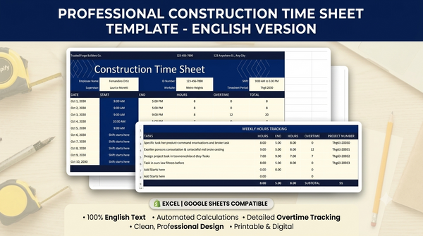 Professional Construction Labor Tracking Template