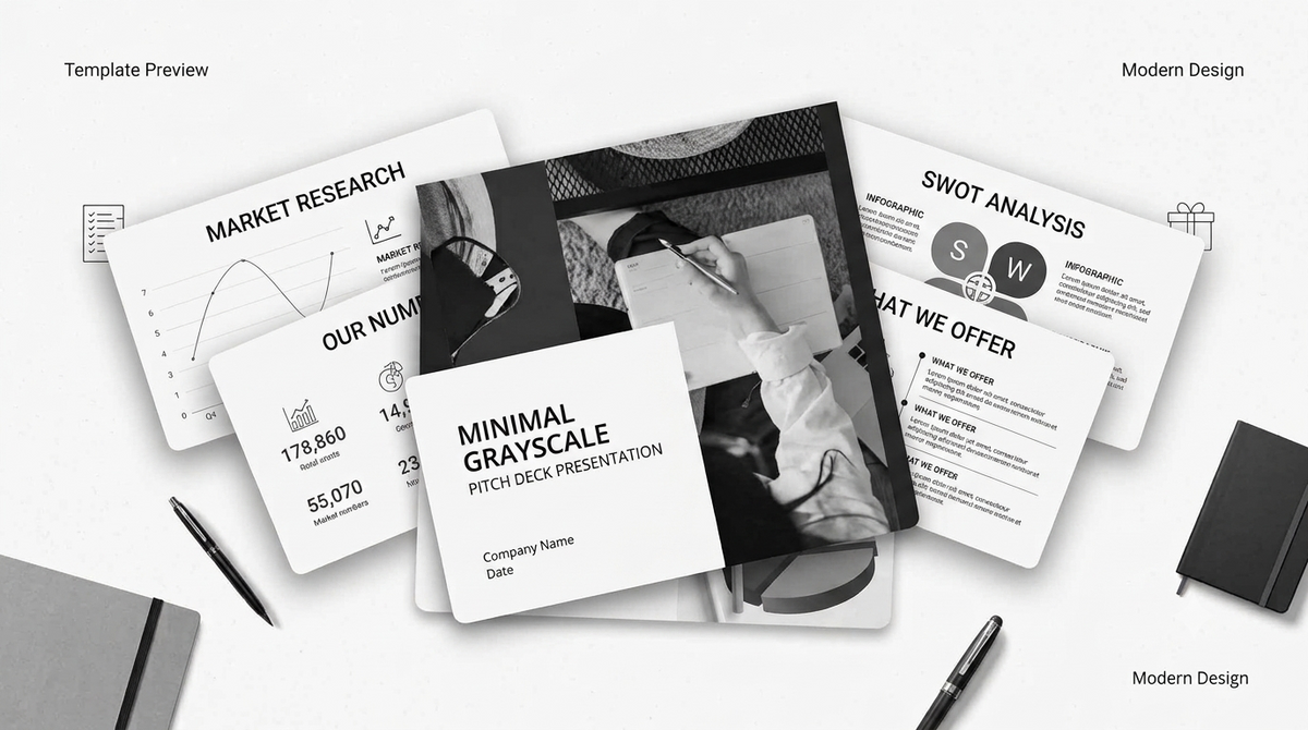 Professional Grayscale Pitch Deck Template - Minimalist Business Presentation