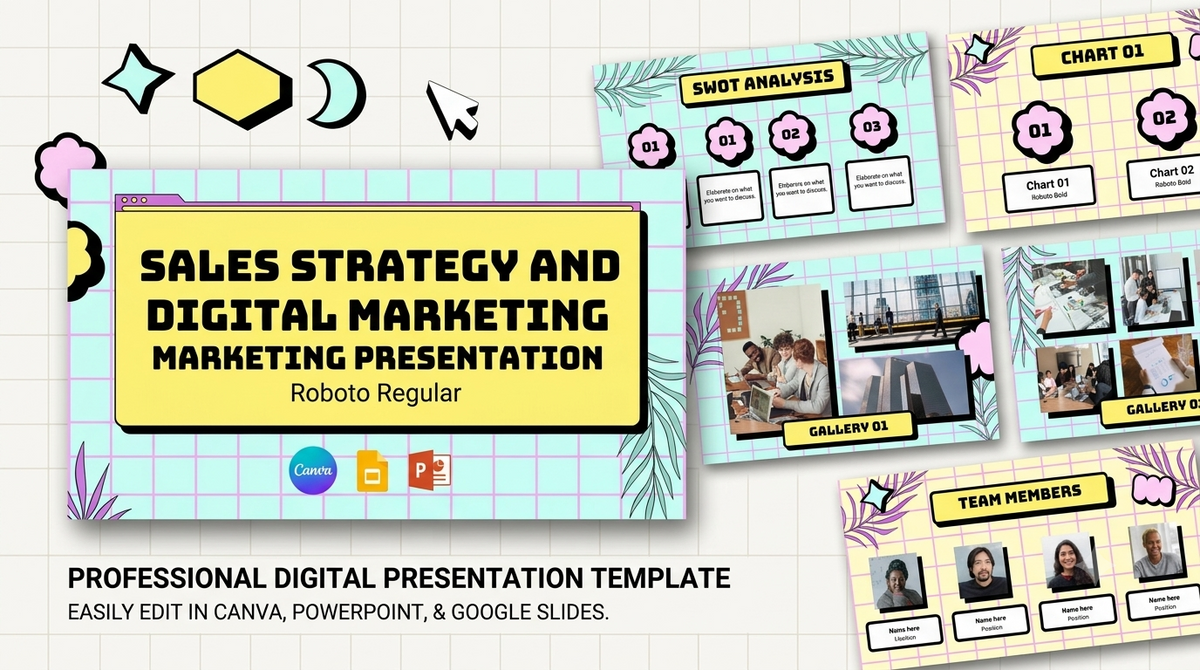 Pastel Memphis Digital Marketing & Sales Strategy Presentation Slides