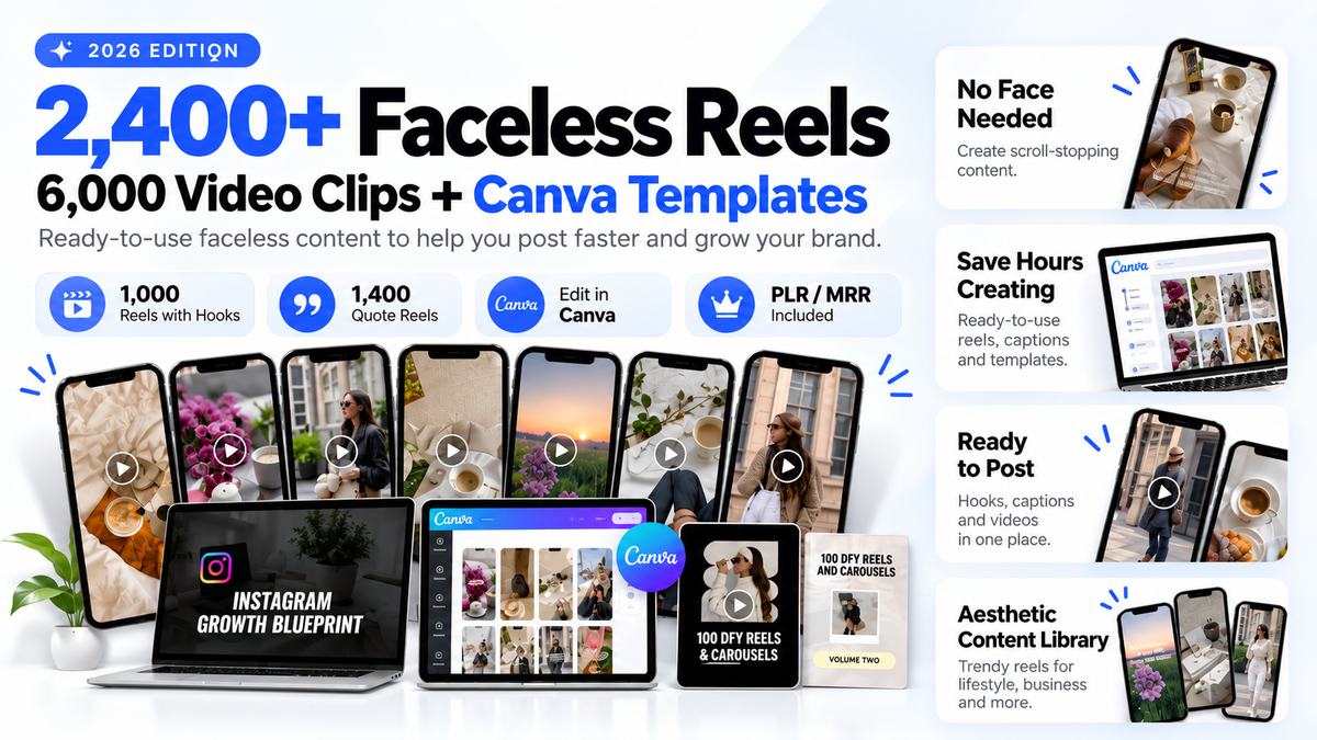 Viral Faceless Reels Bundle – 2,400+ Ready-to-Post Reels & 6,000 Video Clips