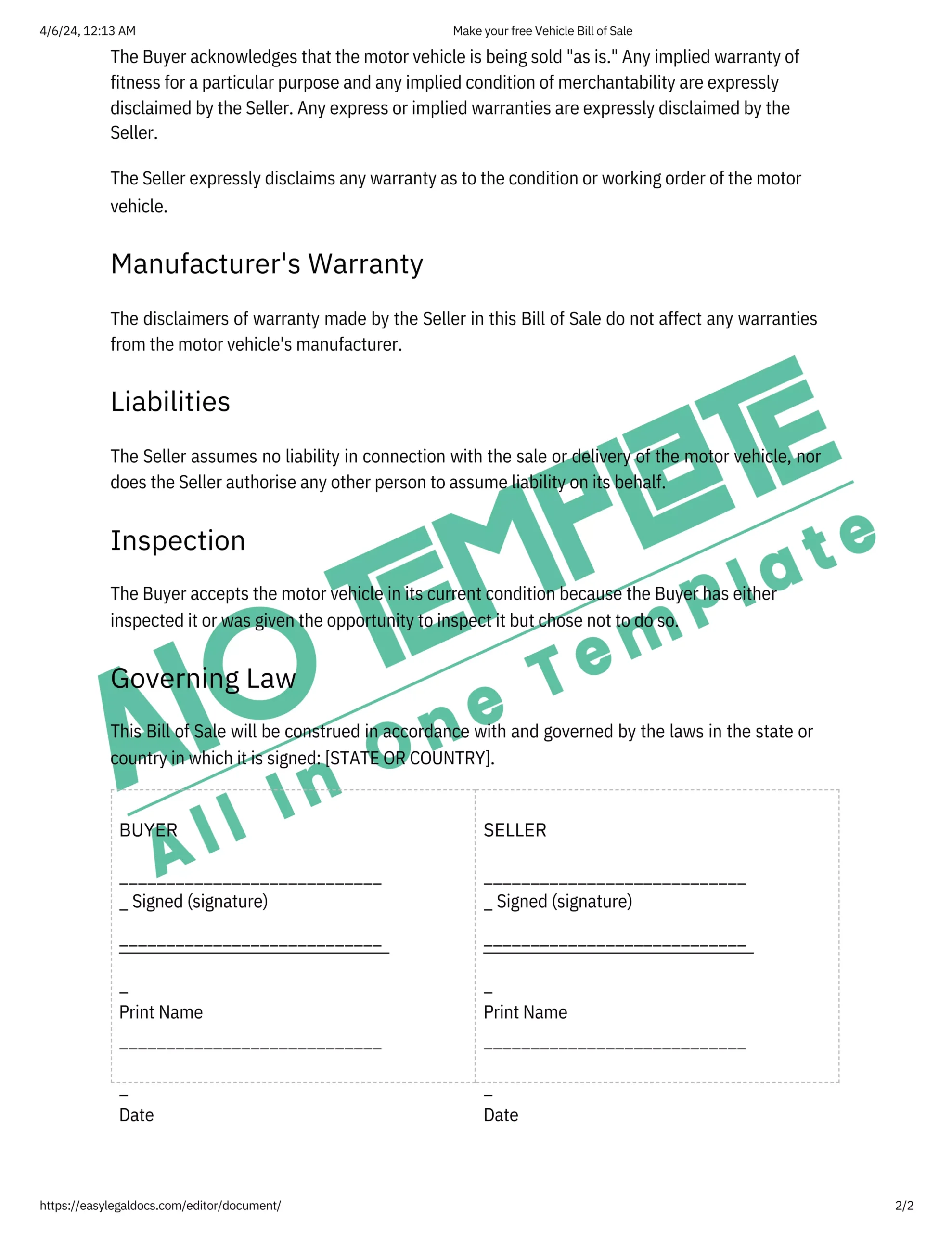 Bill Of Sale Template Ontario