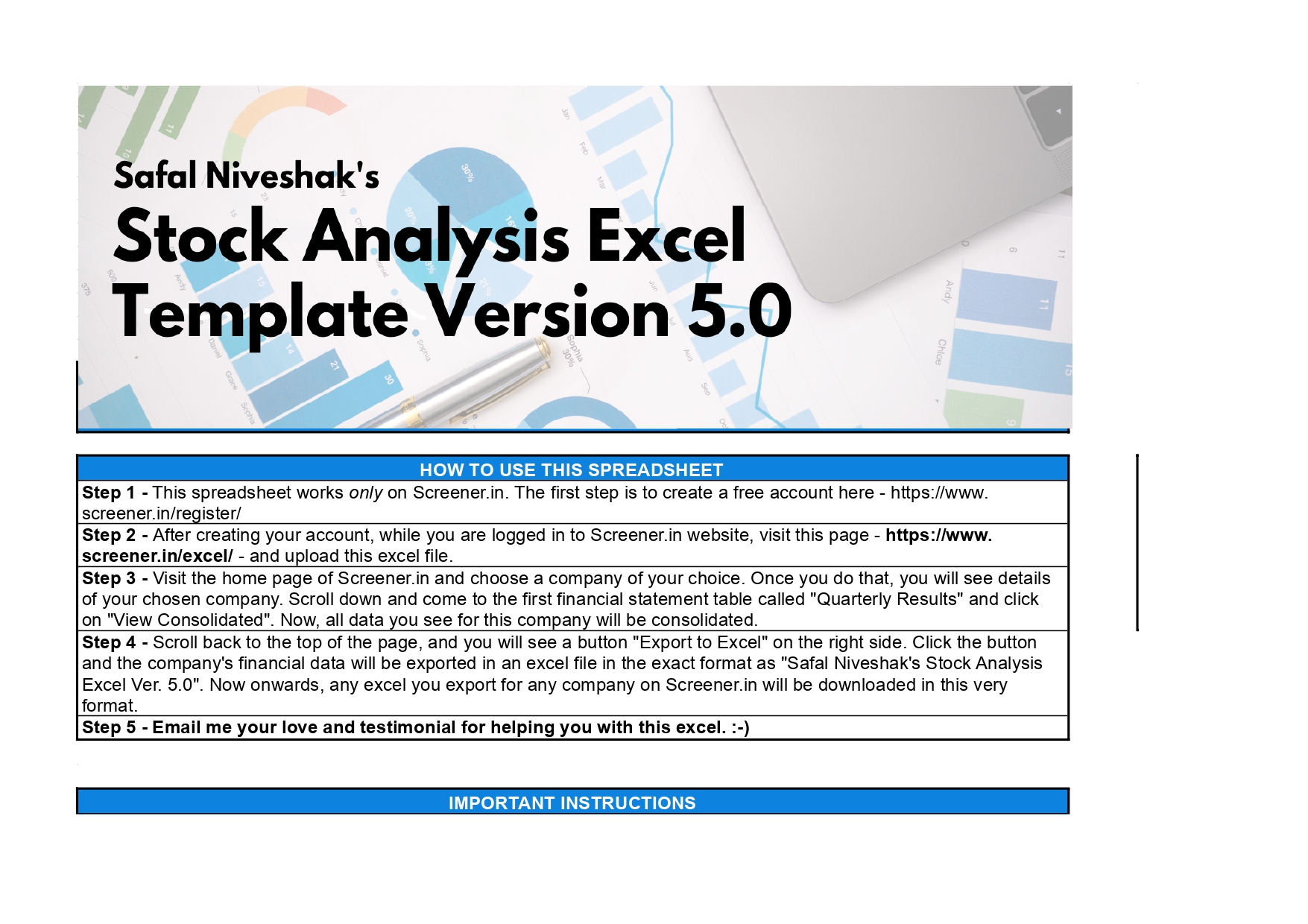 Safal Niveshak Stock Analysis Excel Template Version 5