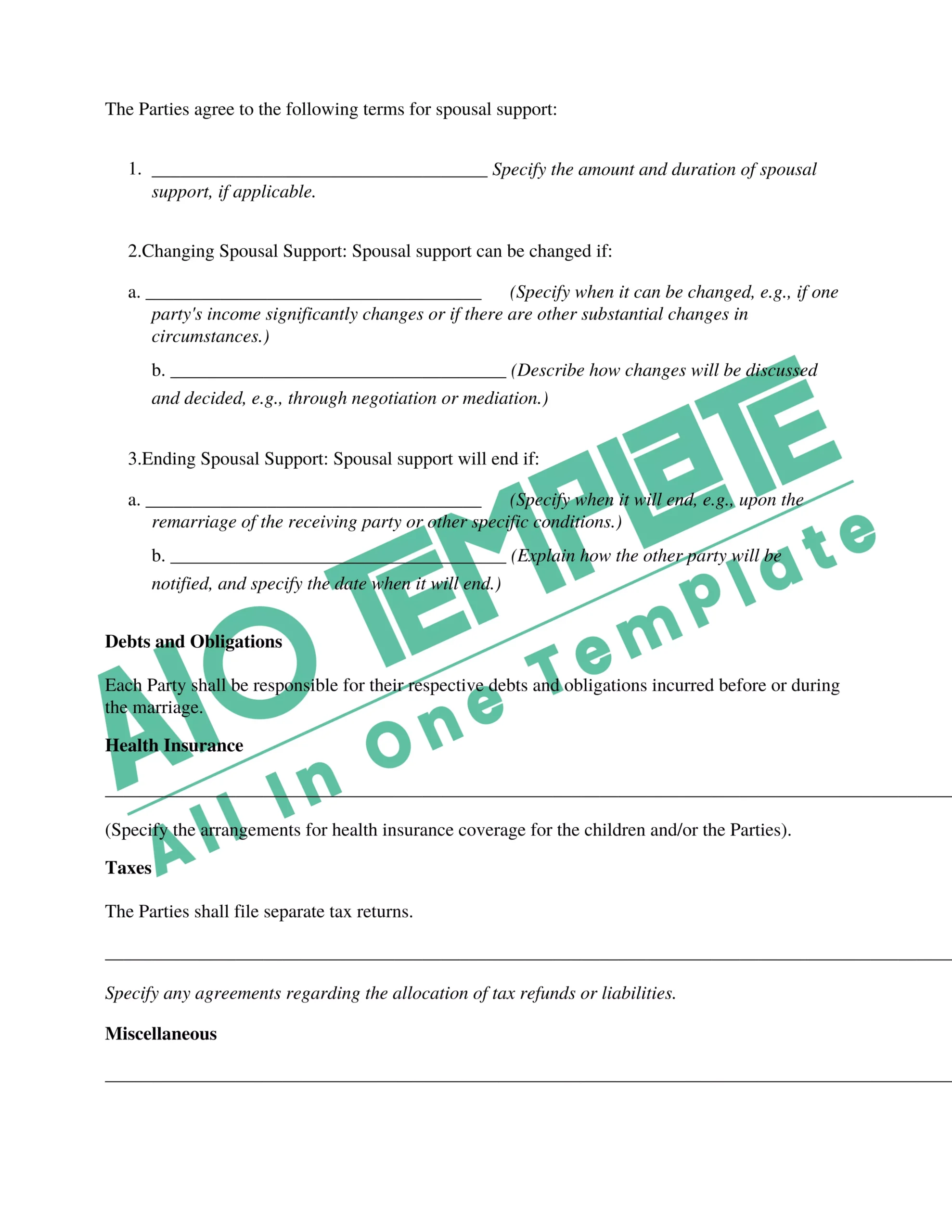 Separation Agreement Template Ontario