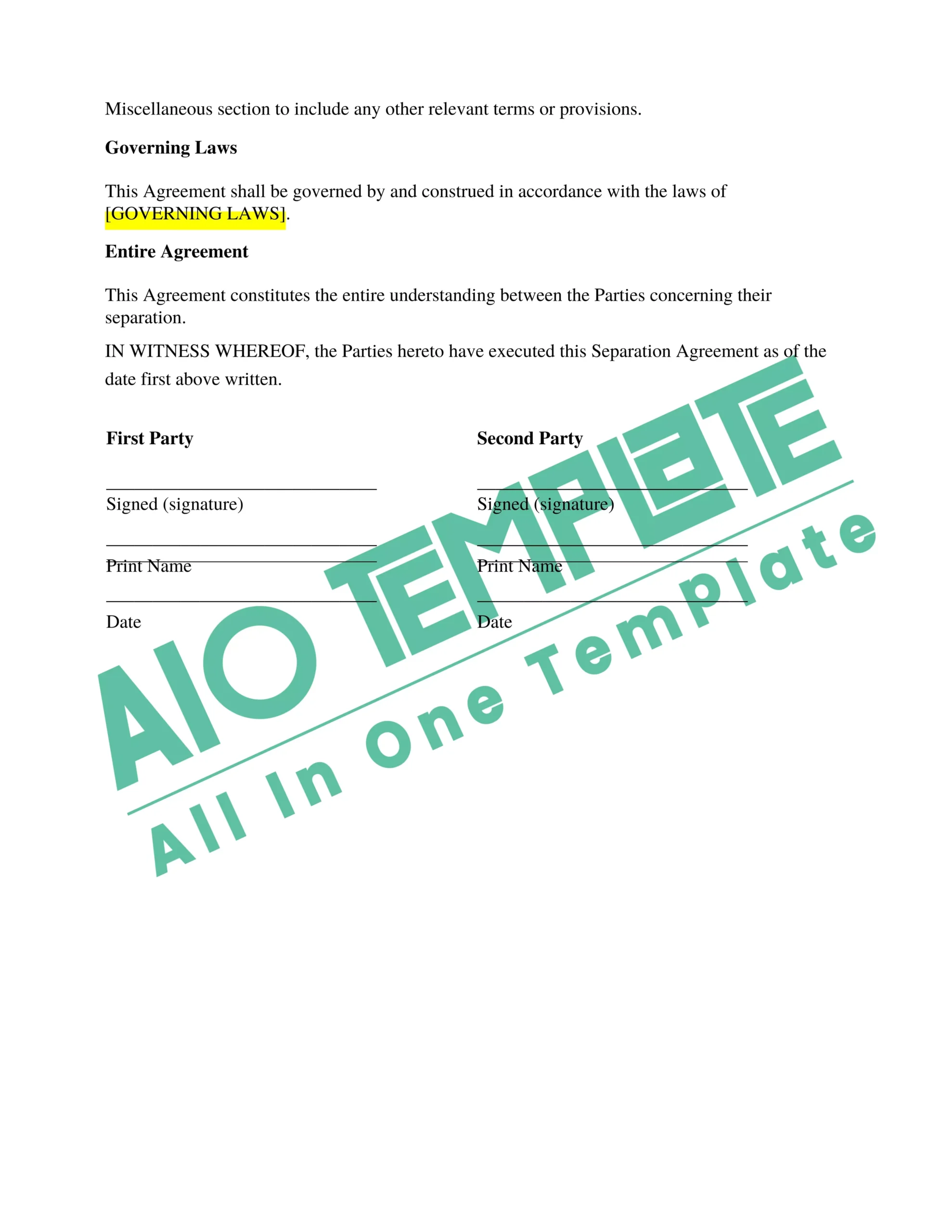 Separation Agreement Template Ontario